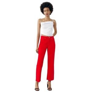 ZARA Z1975 HIGH RISE STRAIGHT LEG RED DENIM JEANS 6147/080 SIZE 4
